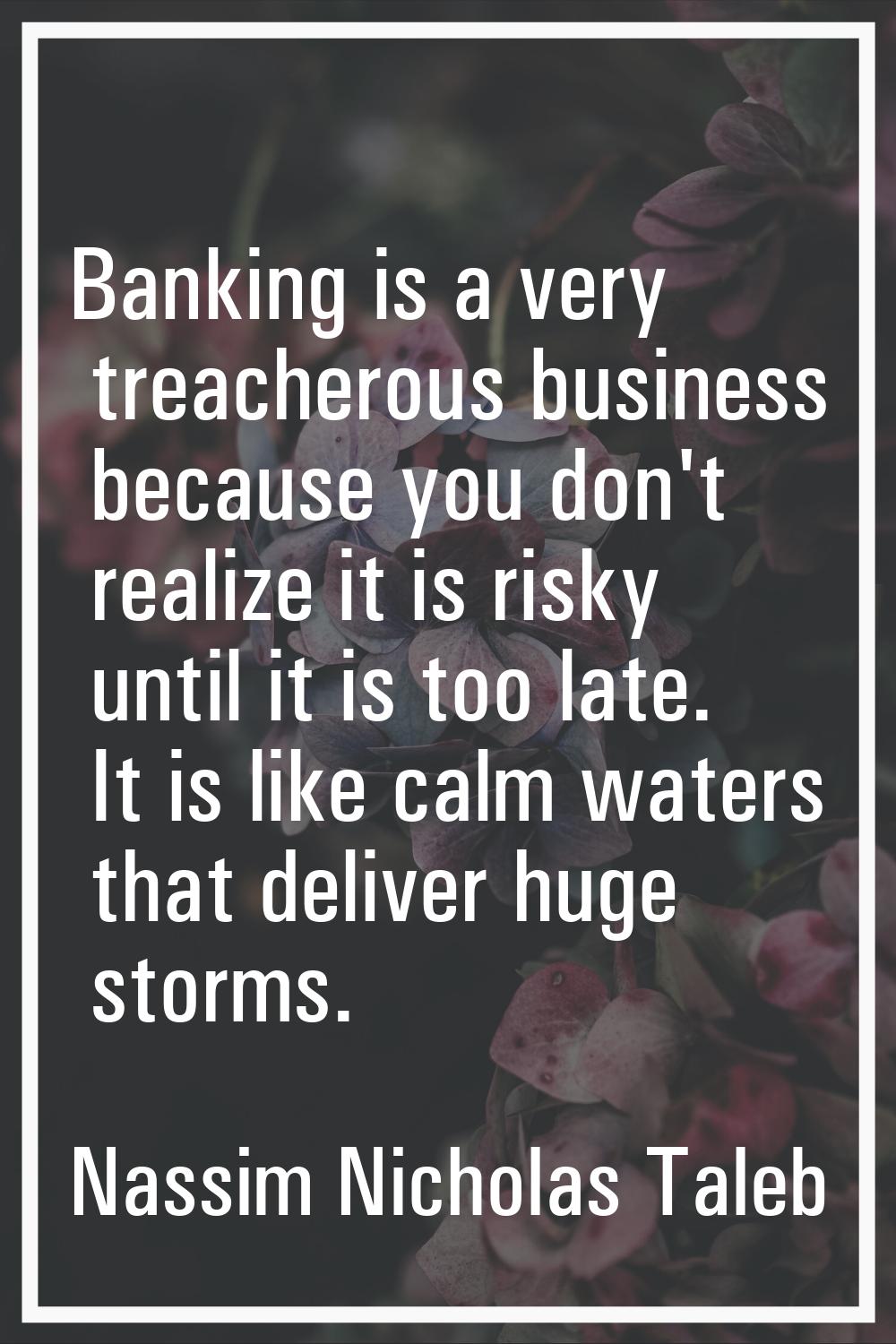 Banking is a very treacherous business because you don't realize it is risky until it is too late. 