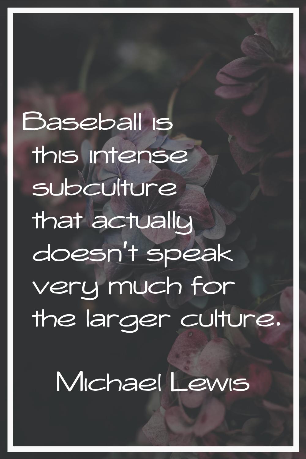 Baseball is this intense subculture that actually doesn't speak very much for the larger culture.