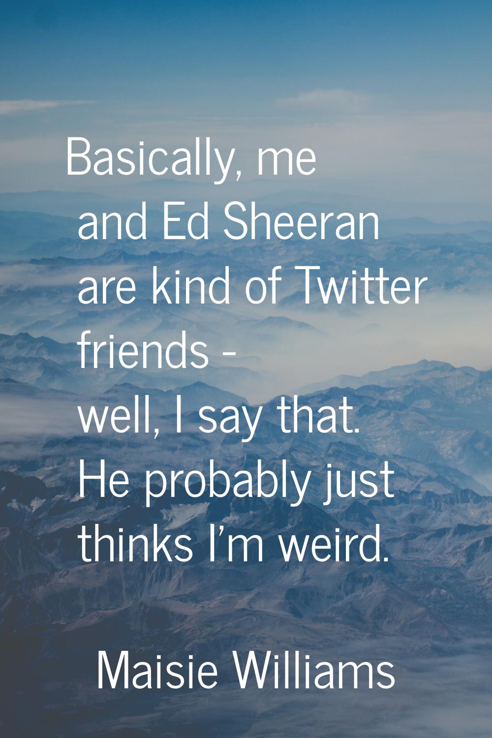 Basically, me and Ed Sheeran are kind of Twitter friends - well, I say that. He probably just think