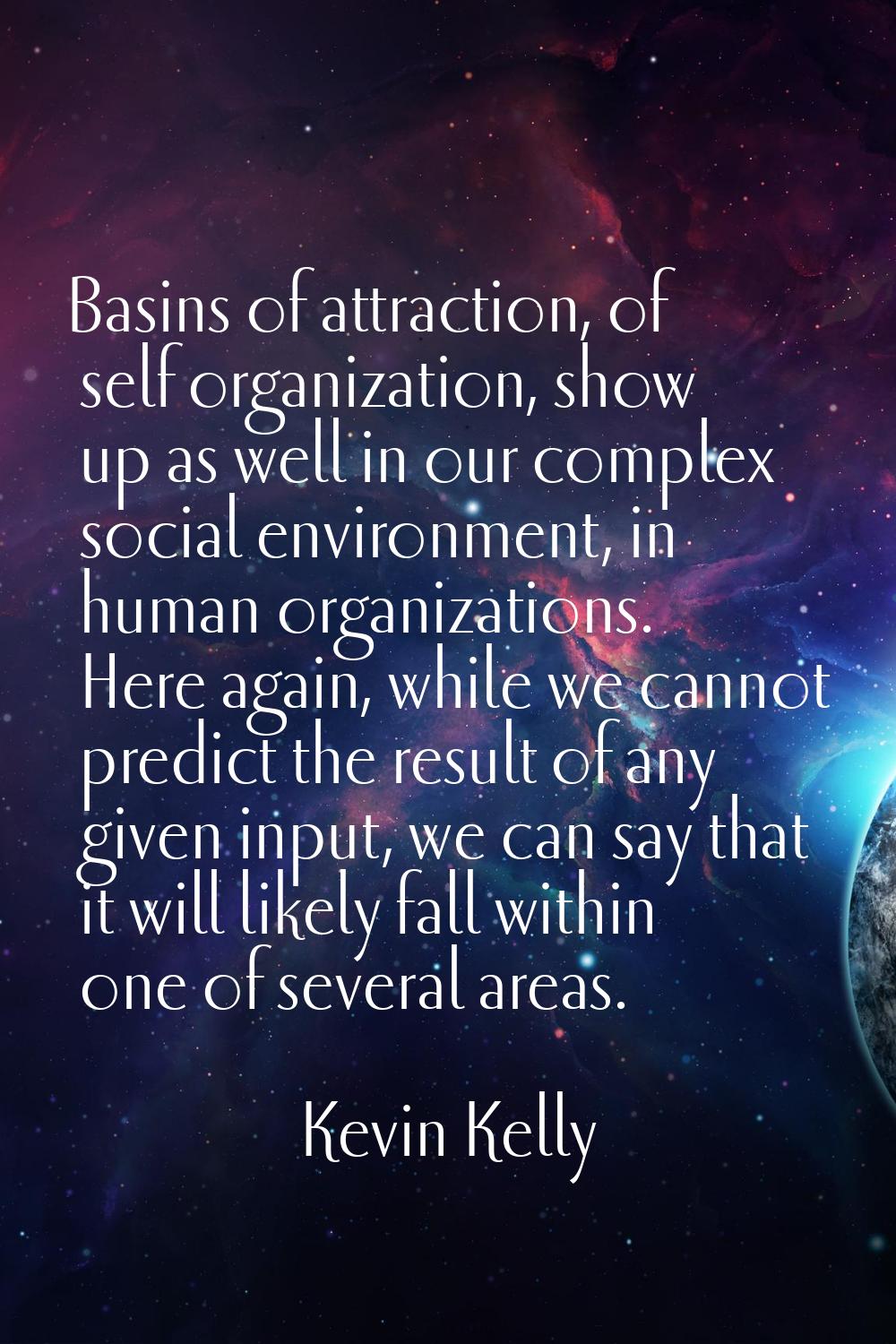 Basins of attraction, of self organization, show up as well in our complex social environment, in h