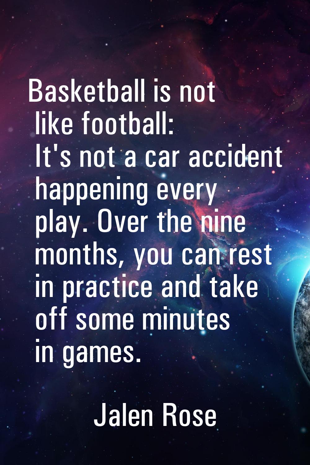 Basketball is not like football: It's not a car accident happening every play. Over the nine months