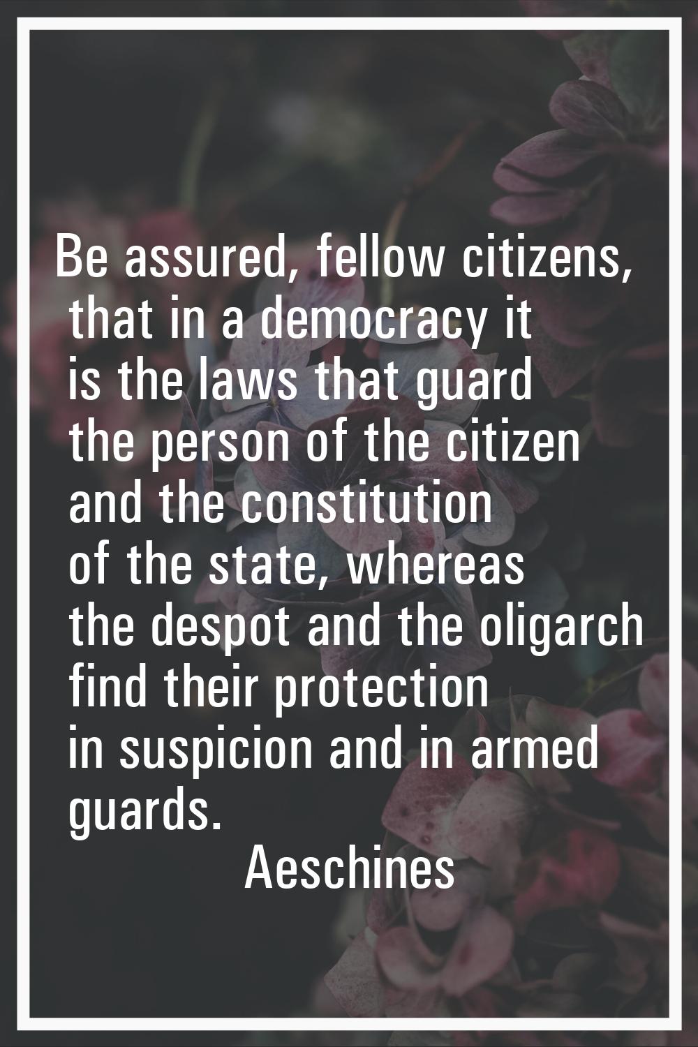 Be assured, fellow citizens, that in a democracy it is the laws that guard the person of the citize