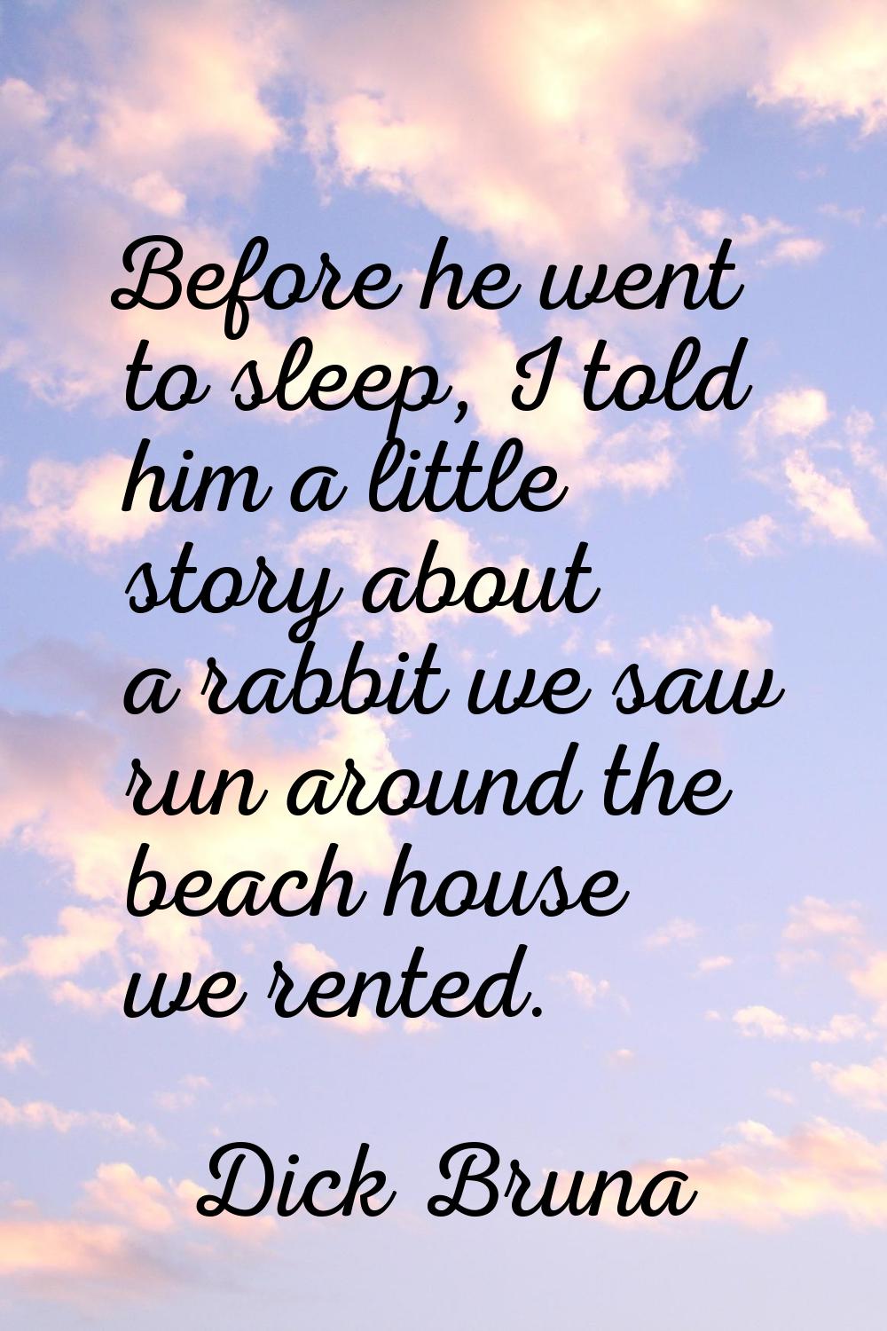 Before he went to sleep, I told him a little story about a rabbit we saw run around the beach house