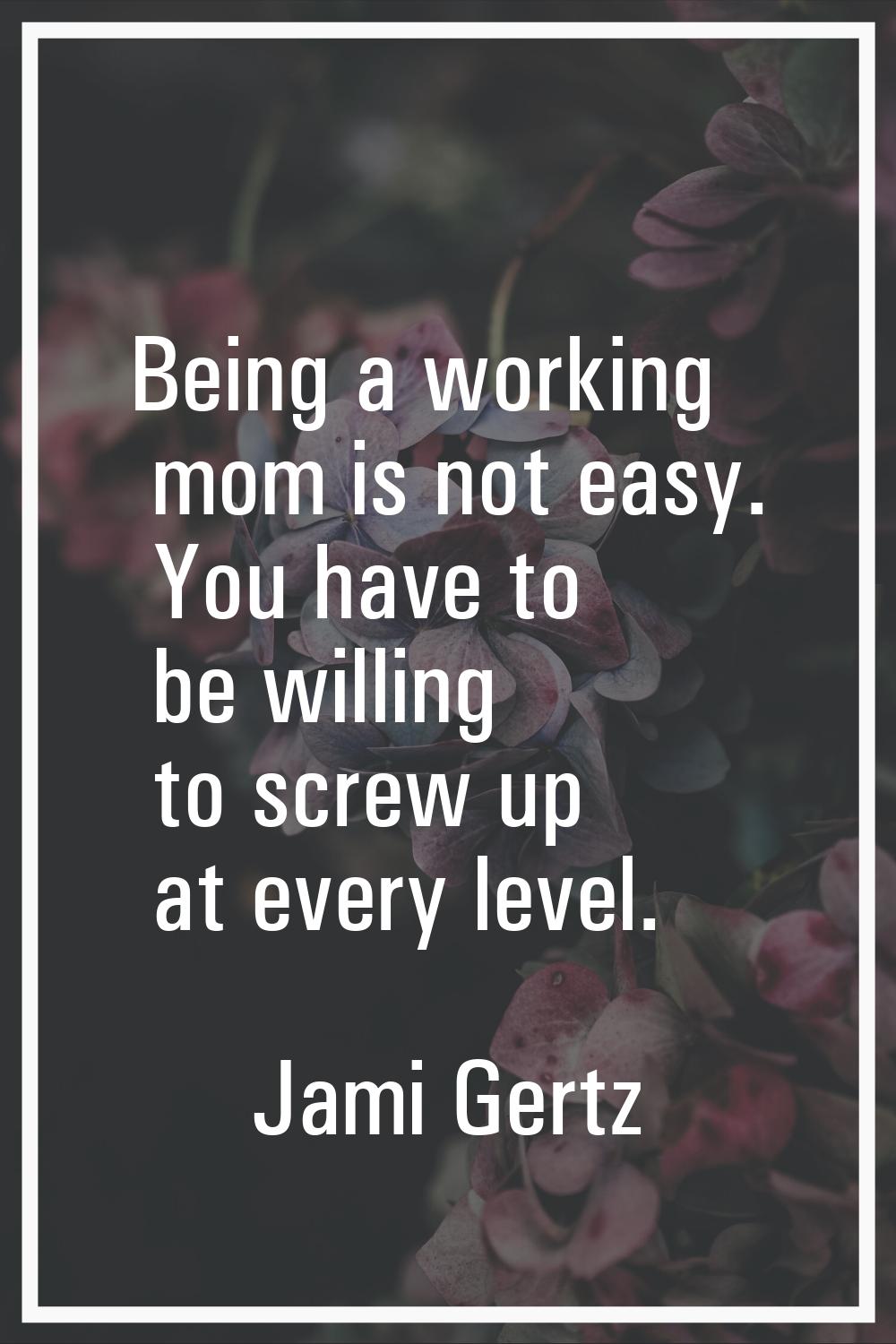Being a working mom is not easy. You have to be willing to screw up at every level.