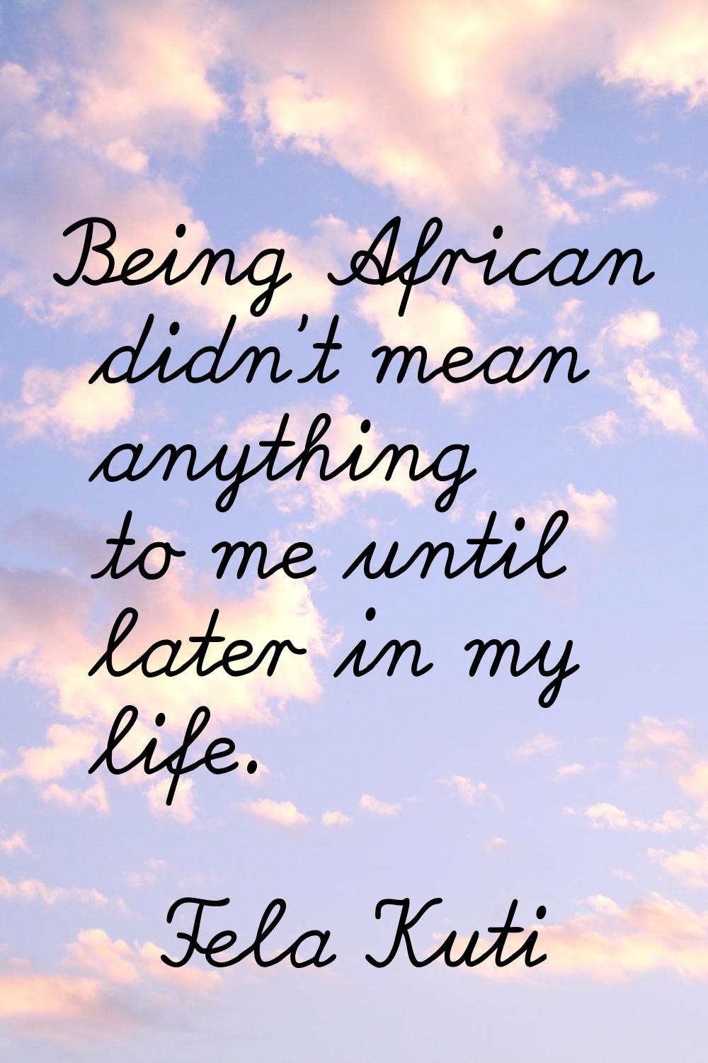 Being African didn't mean anything to me until later in my life.