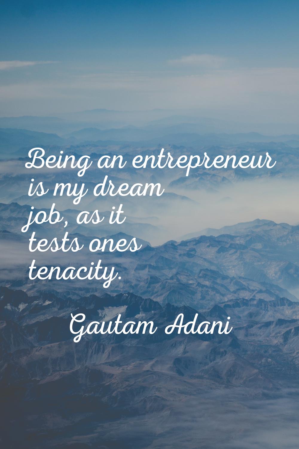 Being an entrepreneur is my dream job, as it tests ones tenacity.