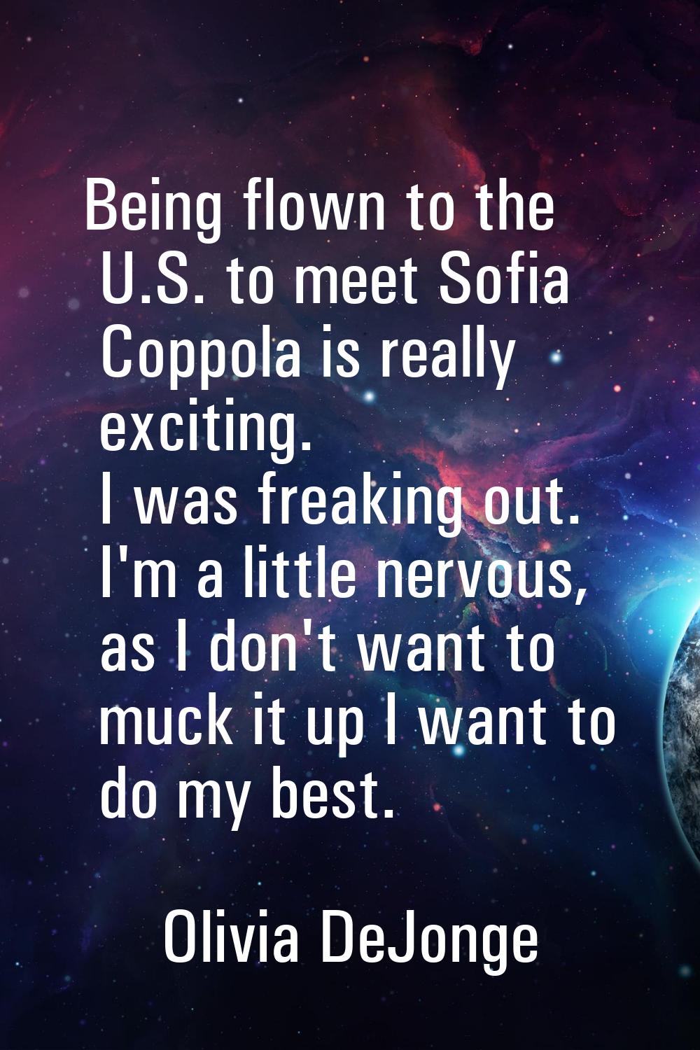 Being flown to the U.S. to meet Sofia Coppola is really exciting. I was freaking out. I'm a little 