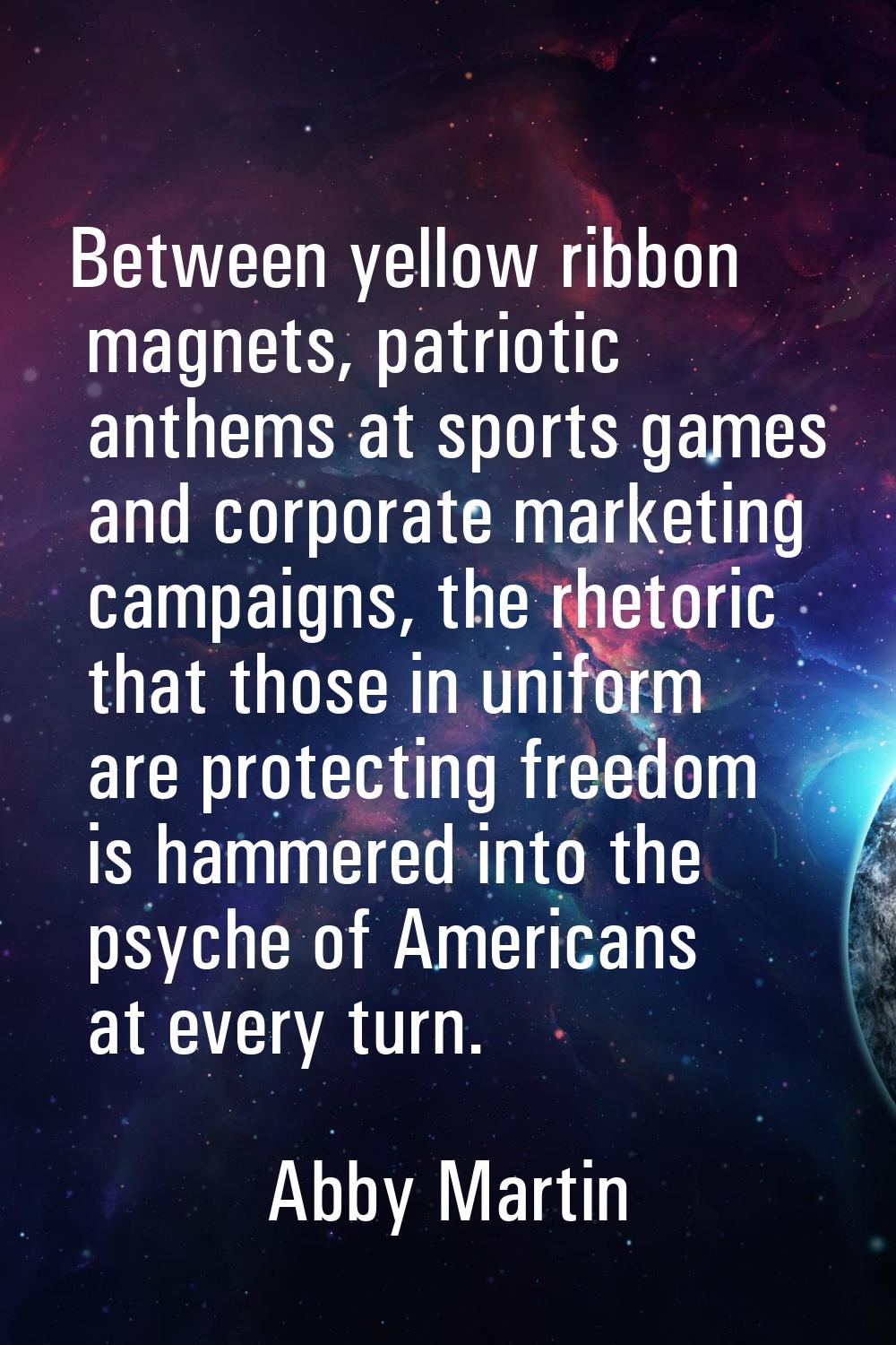 Between yellow ribbon magnets, patriotic anthems at sports games and corporate marketing campaigns,