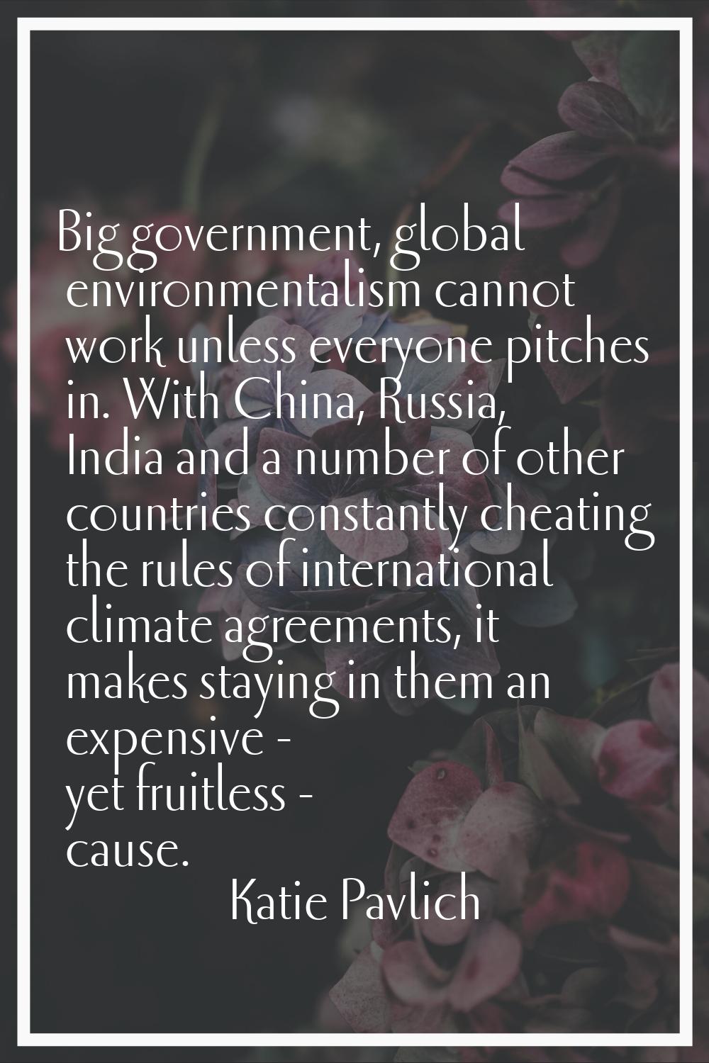 Big government, global environmentalism cannot work unless everyone pitches in. With China, Russia,