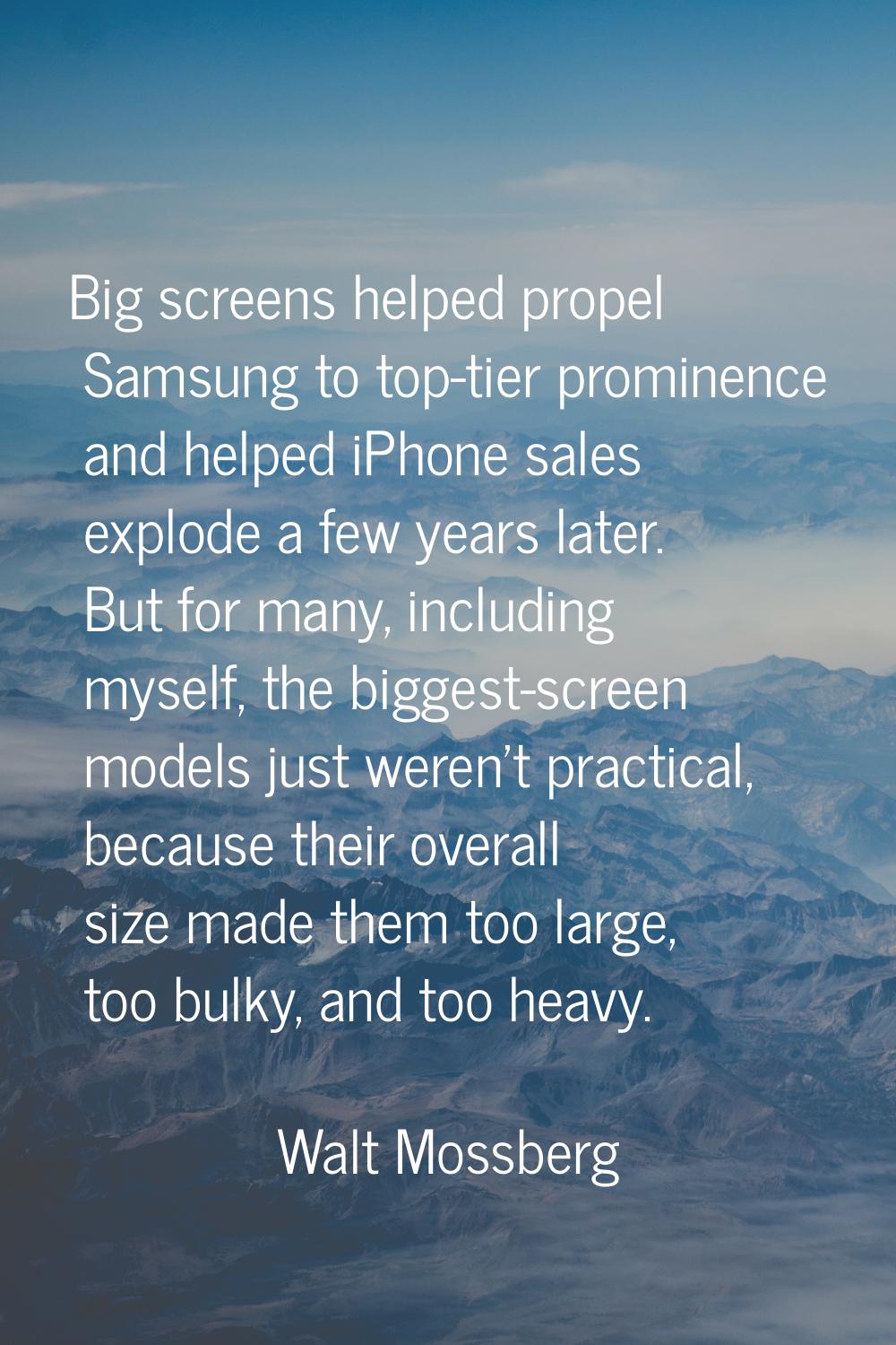 Big screens helped propel Samsung to top-tier prominence and helped iPhone sales explode a few year