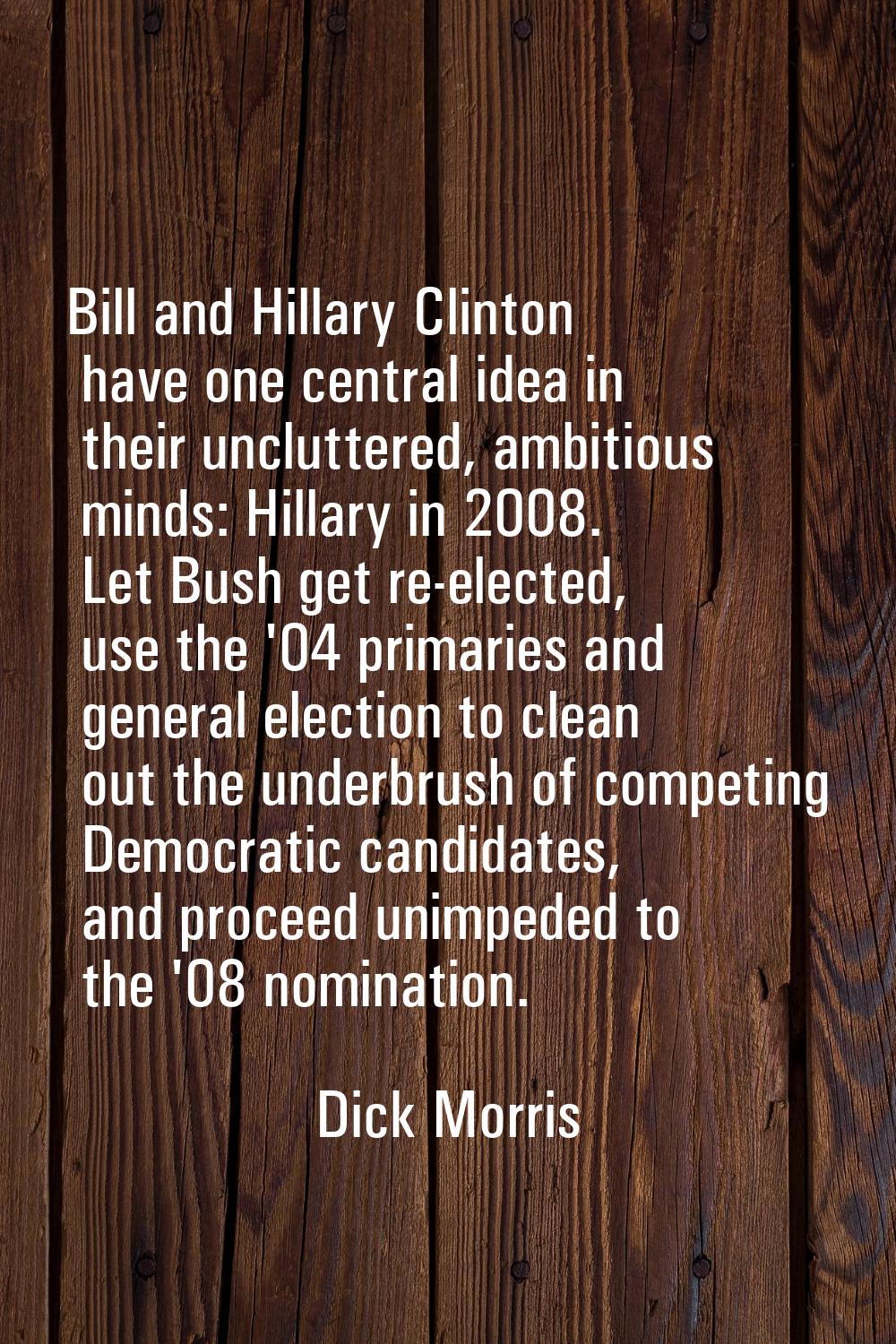 Bill and Hillary Clinton have one central idea in their uncluttered, ambitious minds: Hillary in 20