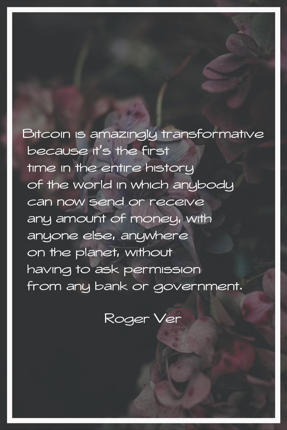 Bitcoin is amazingly transformative because it's the first time in the entire history of the world 