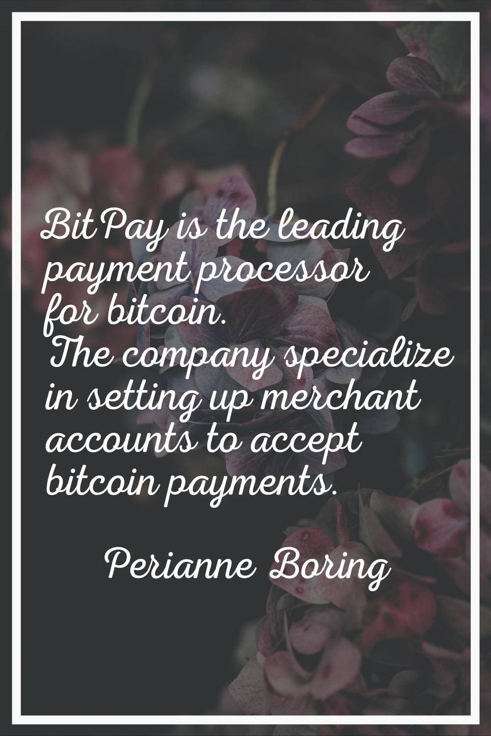 BitPay is the leading payment processor for bitcoin. The company specialize in setting up merchant 