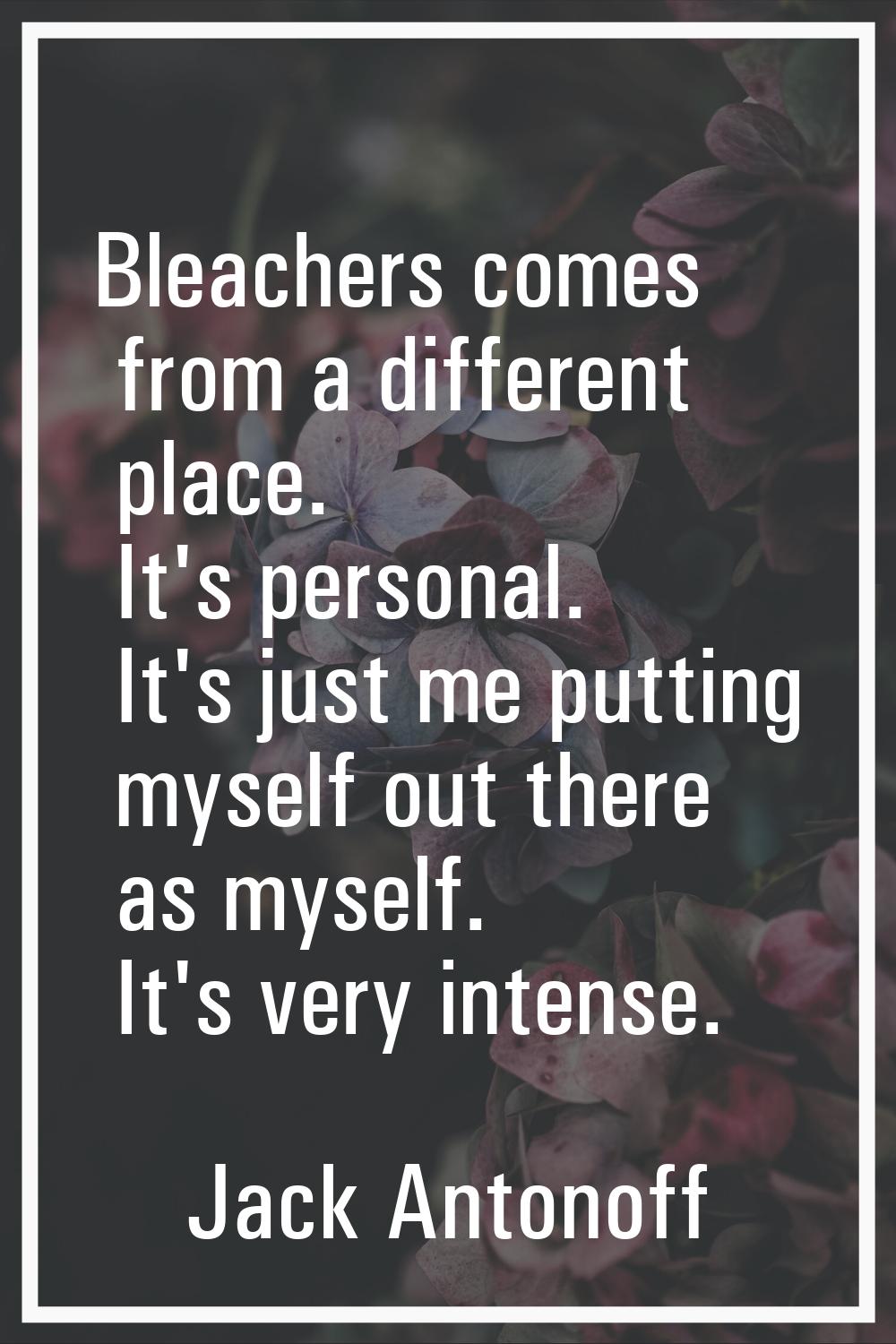 Bleachers comes from a different place. It's personal. It's just me putting myself out there as mys