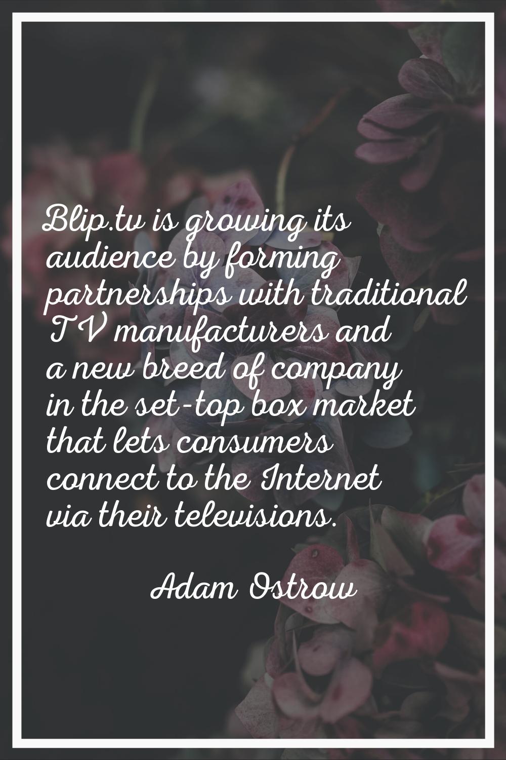 Blip.tv is growing its audience by forming partnerships with traditional TV manufacturers and a new