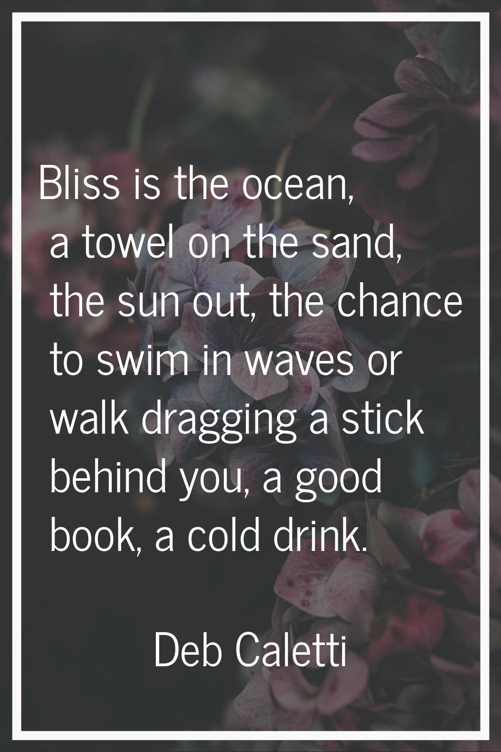 Bliss is the ocean, a towel on the sand, the sun out, the chance to swim in waves or walk dragging 
