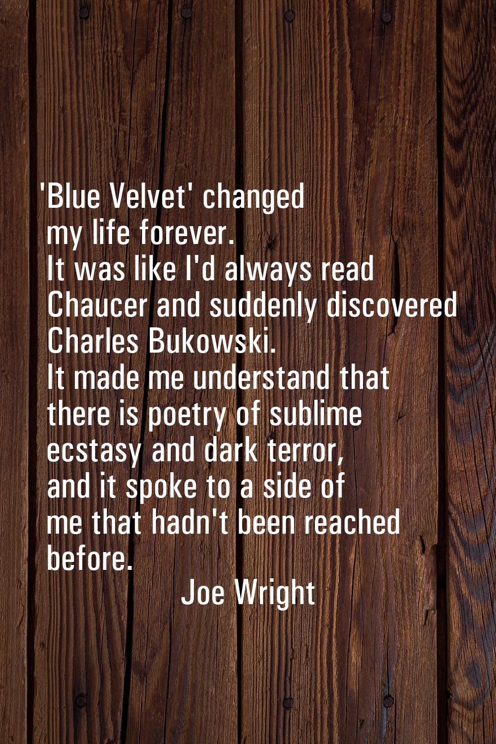 'Blue Velvet' changed my life forever. It was like I'd always read Chaucer and suddenly discovered 
