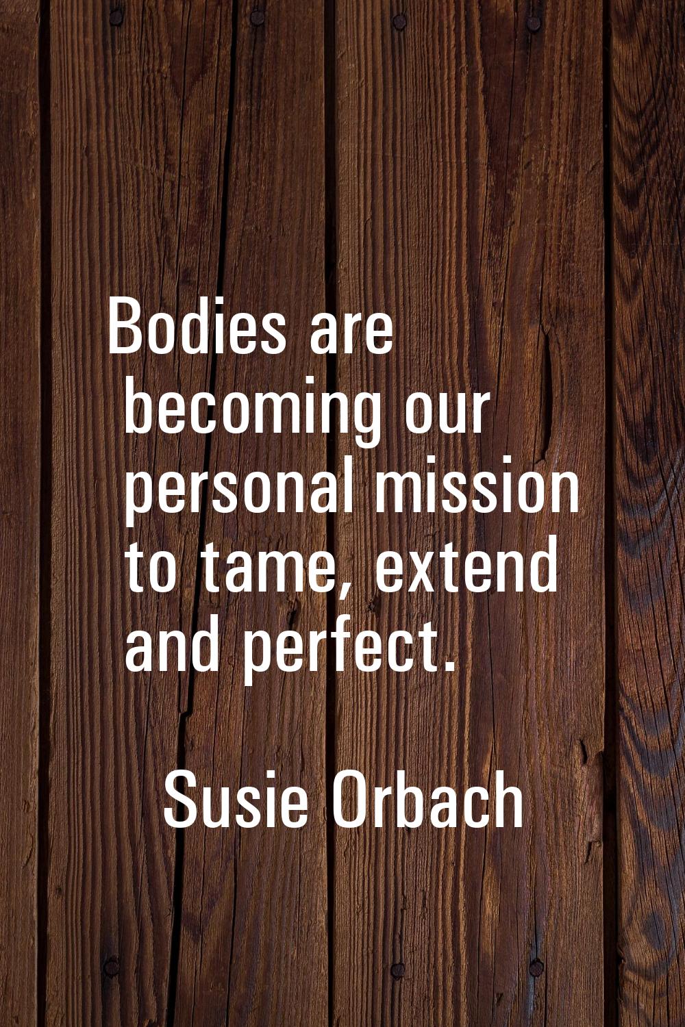 Bodies are becoming our personal mission to tame, extend and perfect.
