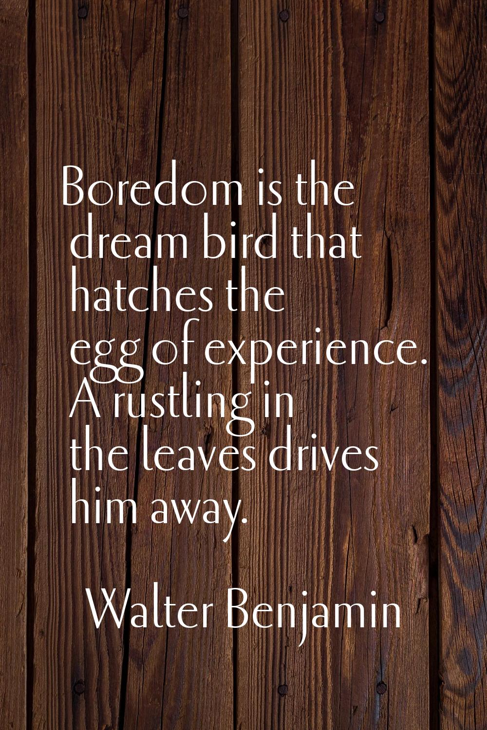 Boredom is the dream bird that hatches the egg of experience. A rustling in the leaves drives him a