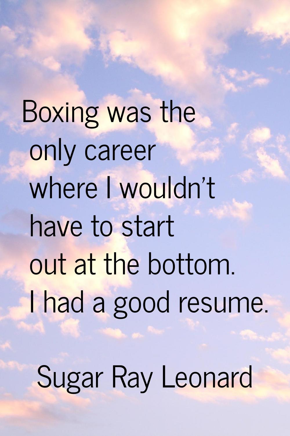 Boxing was the only career where I wouldn't have to start out at the bottom. I had a good resume.
