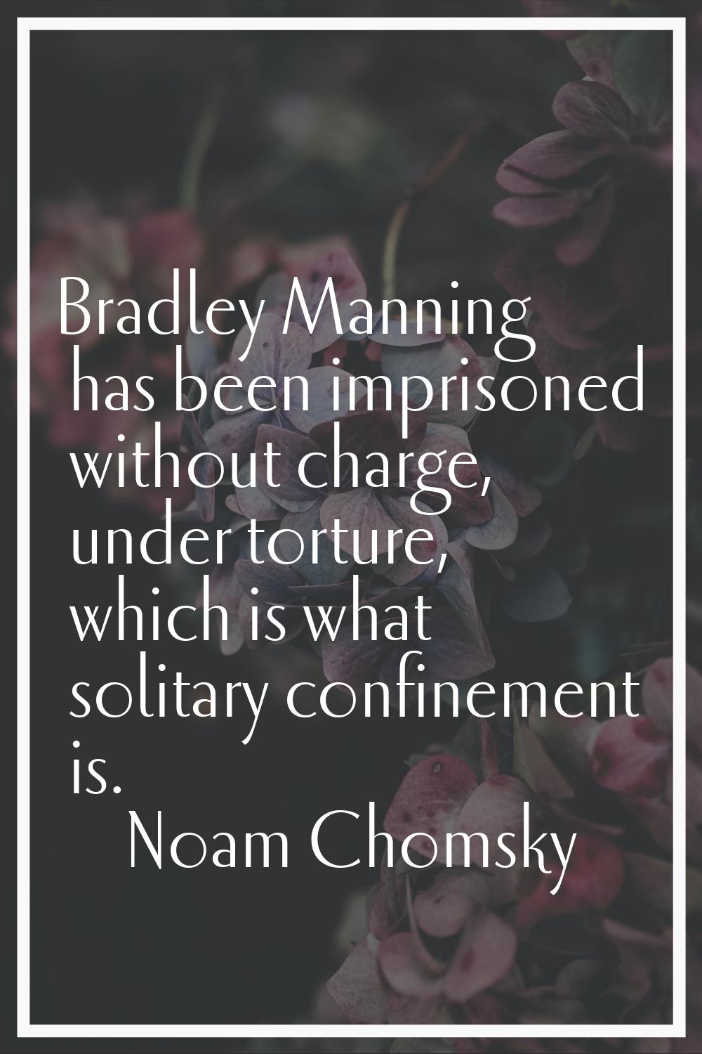 Bradley Manning has been imprisoned without charge, under torture, which is what solitary confineme