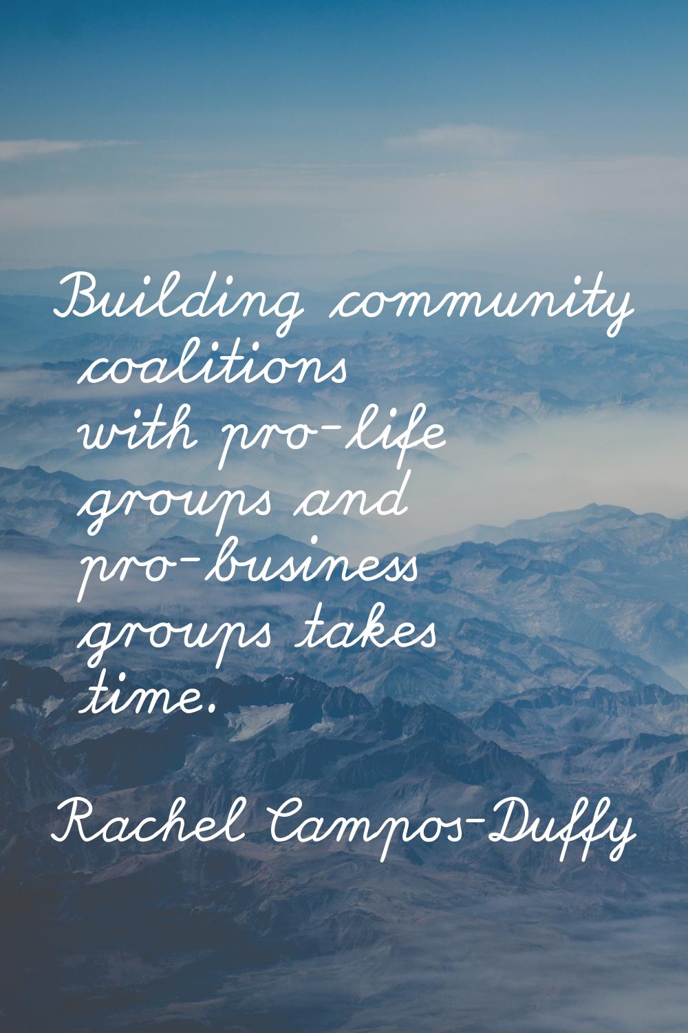 Building community coalitions with pro-life groups and pro-business groups takes time.