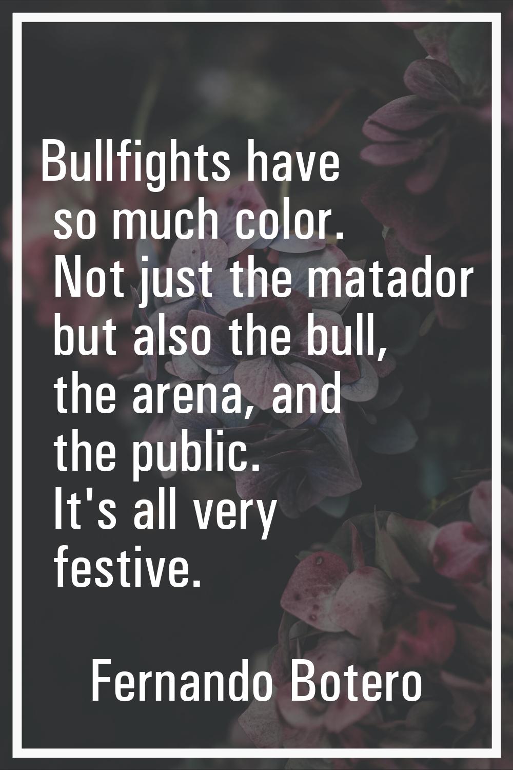 Bullfights have so much color. Not just the matador but also the bull, the arena, and the public. I