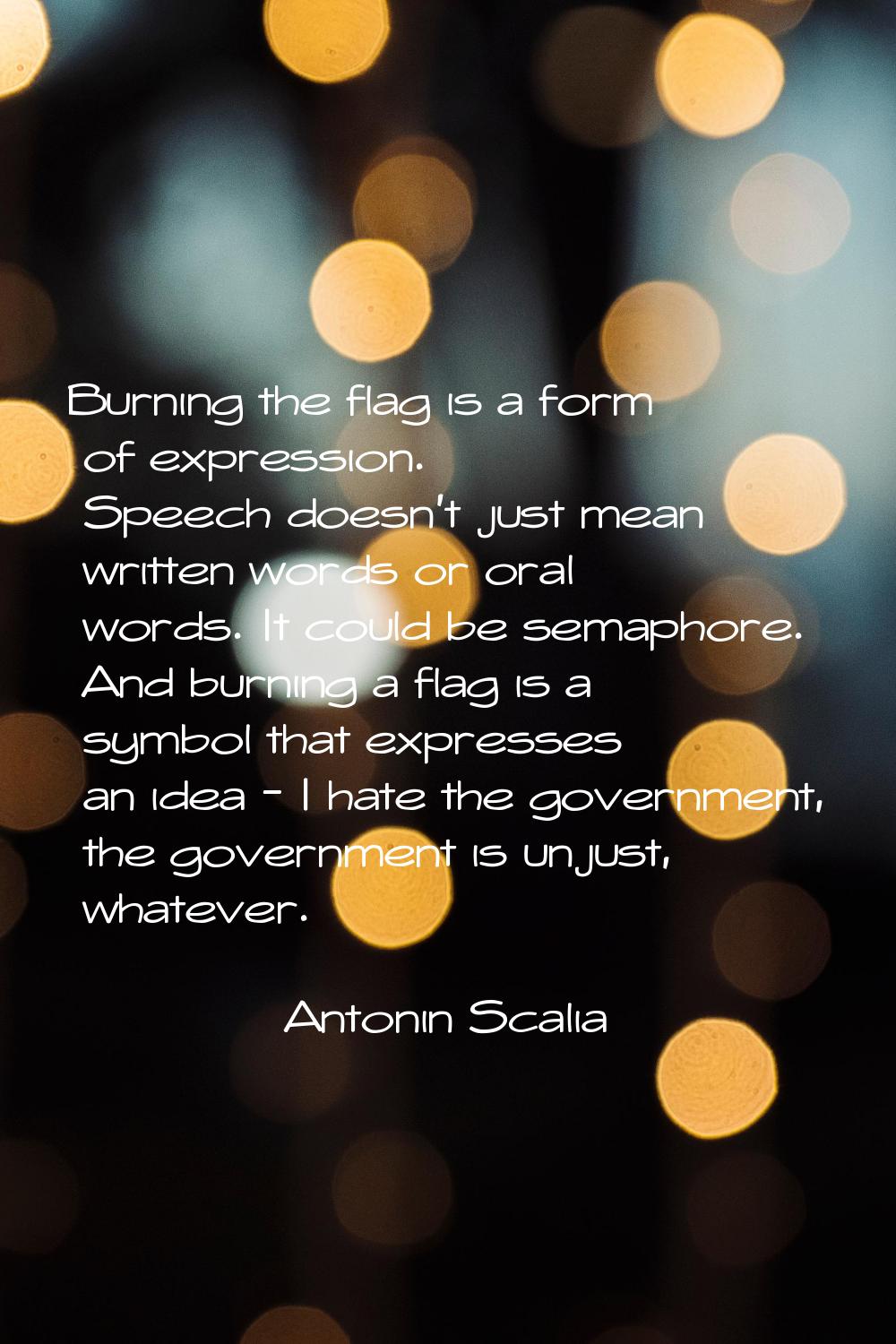 Burning the flag is a form of expression. Speech doesn't just mean written words or oral words. It 