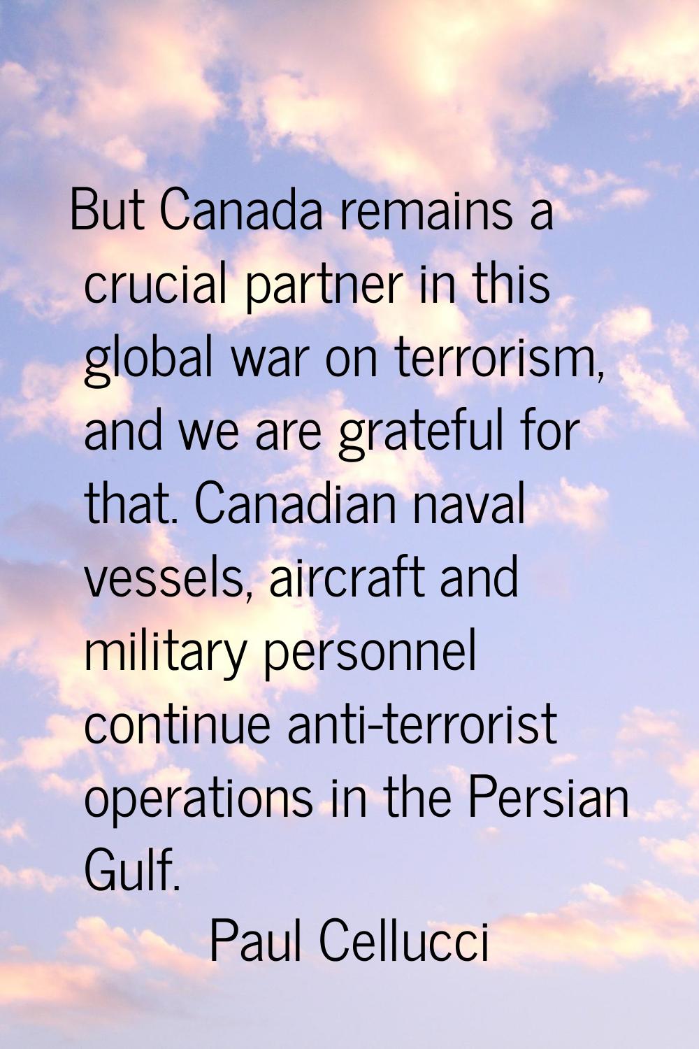 But Canada remains a crucial partner in this global war on terrorism, and we are grateful for that.