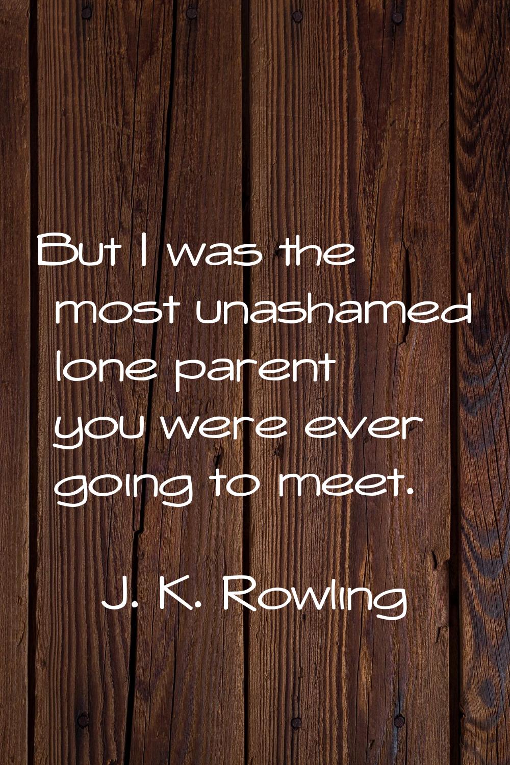 But I was the most unashamed lone parent you were ever going to meet.