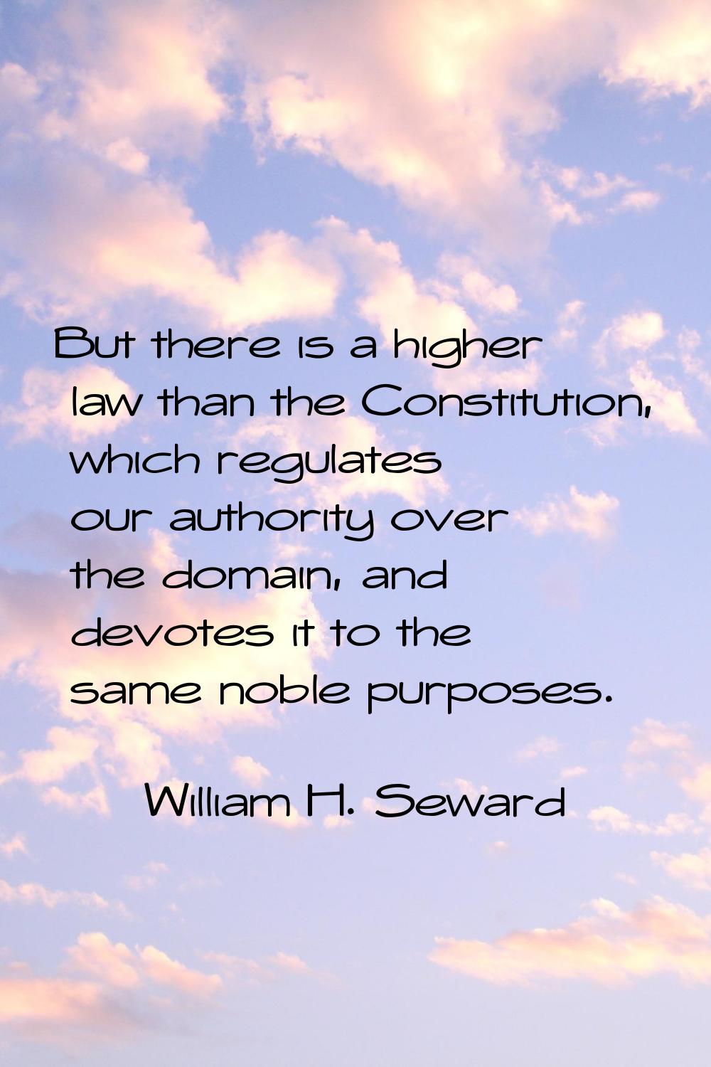 But there is a higher law than the Constitution, which regulates our authority over the domain, and