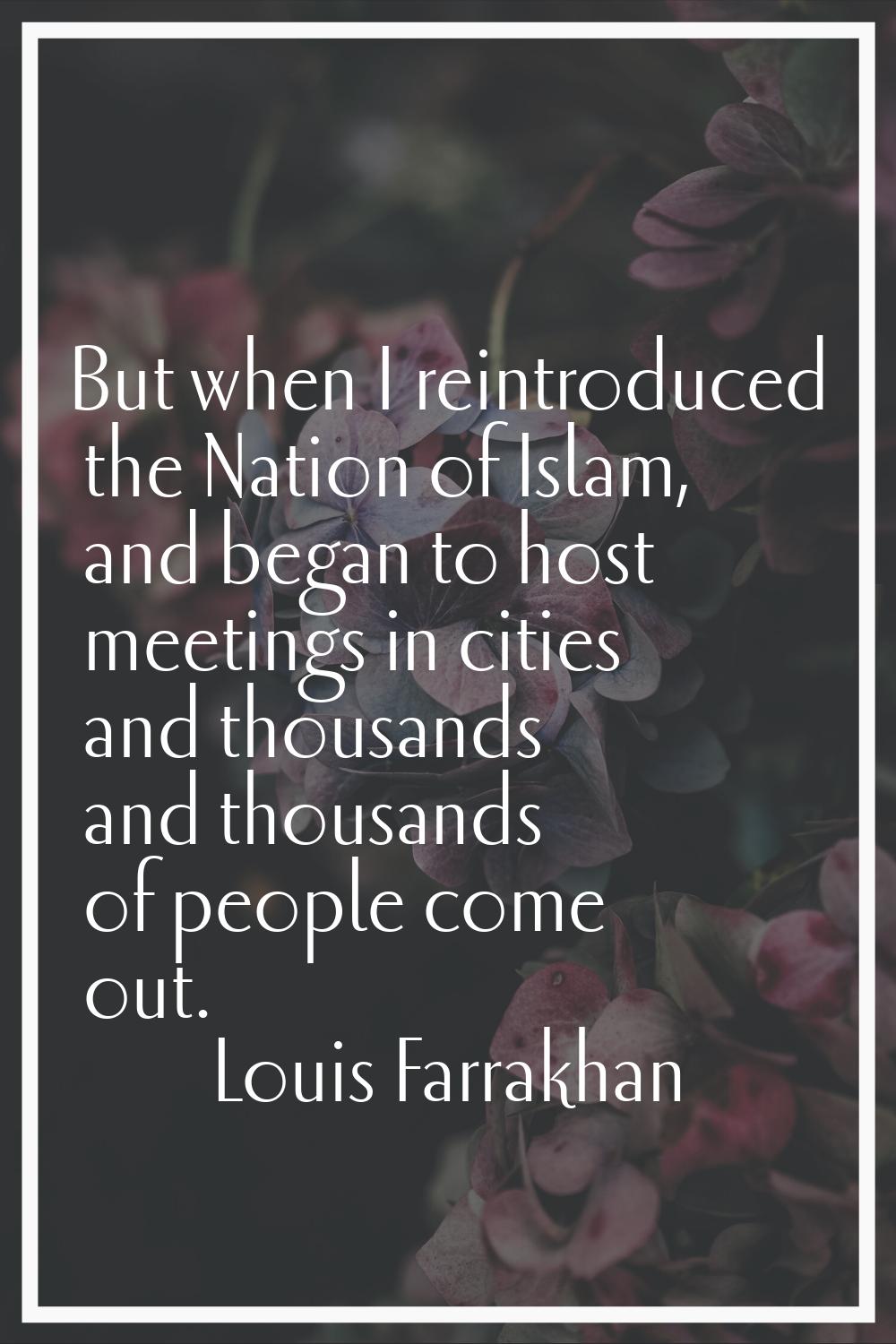 But when I reintroduced the Nation of Islam, and began to host meetings in cities and thousands and