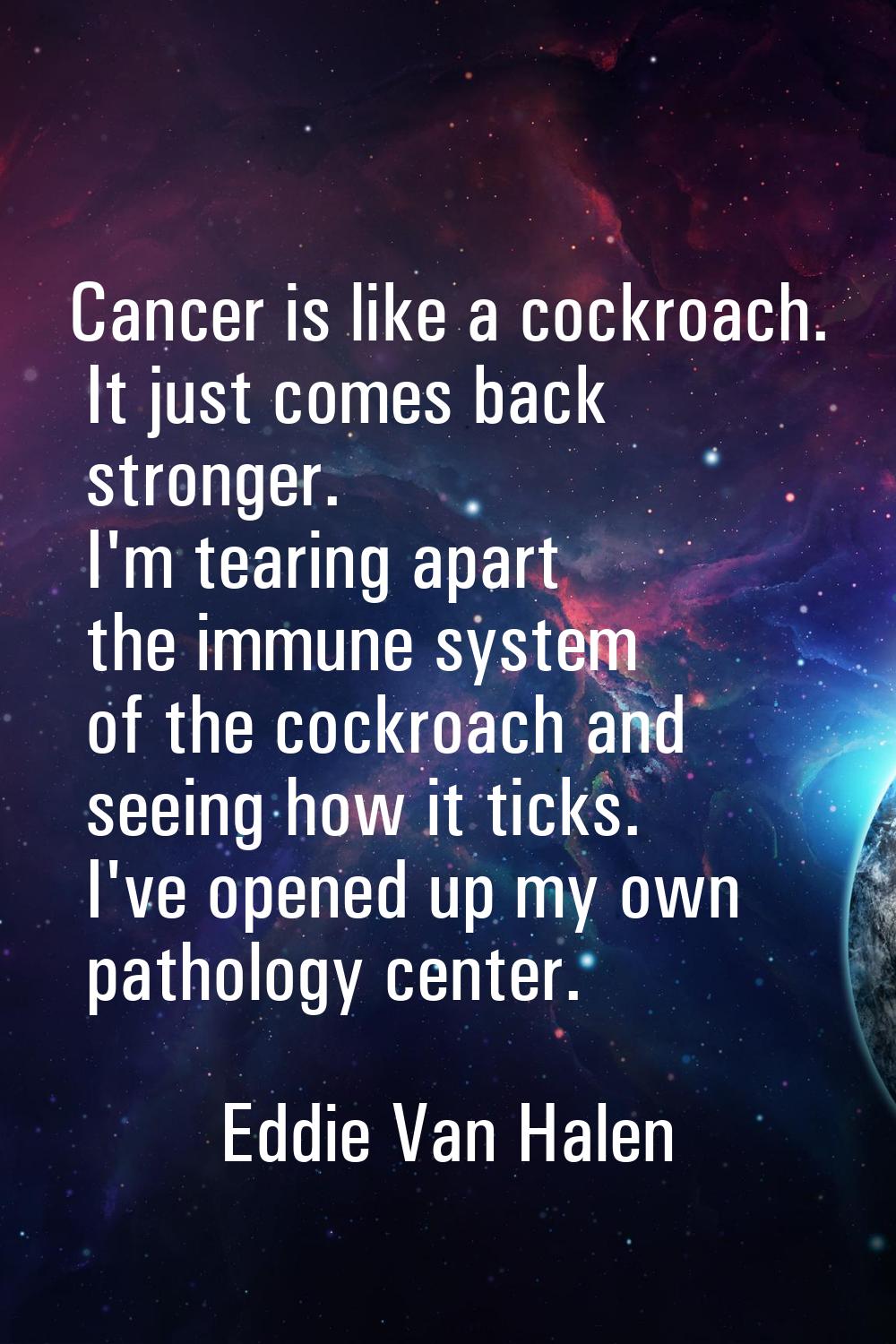 Cancer is like a cockroach. It just comes back stronger. I'm tearing apart the immune system of the