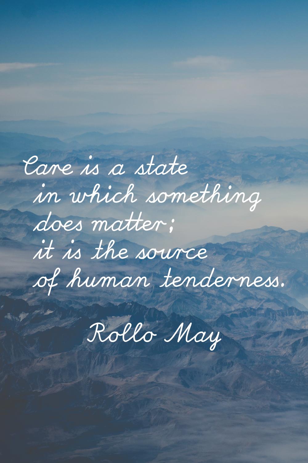 Care is a state in which something does matter; it is the source of human tenderness.