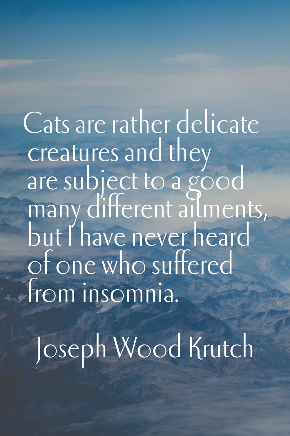 Cats are rather delicate creatures and they are subject to a good many different ailments, but I ha