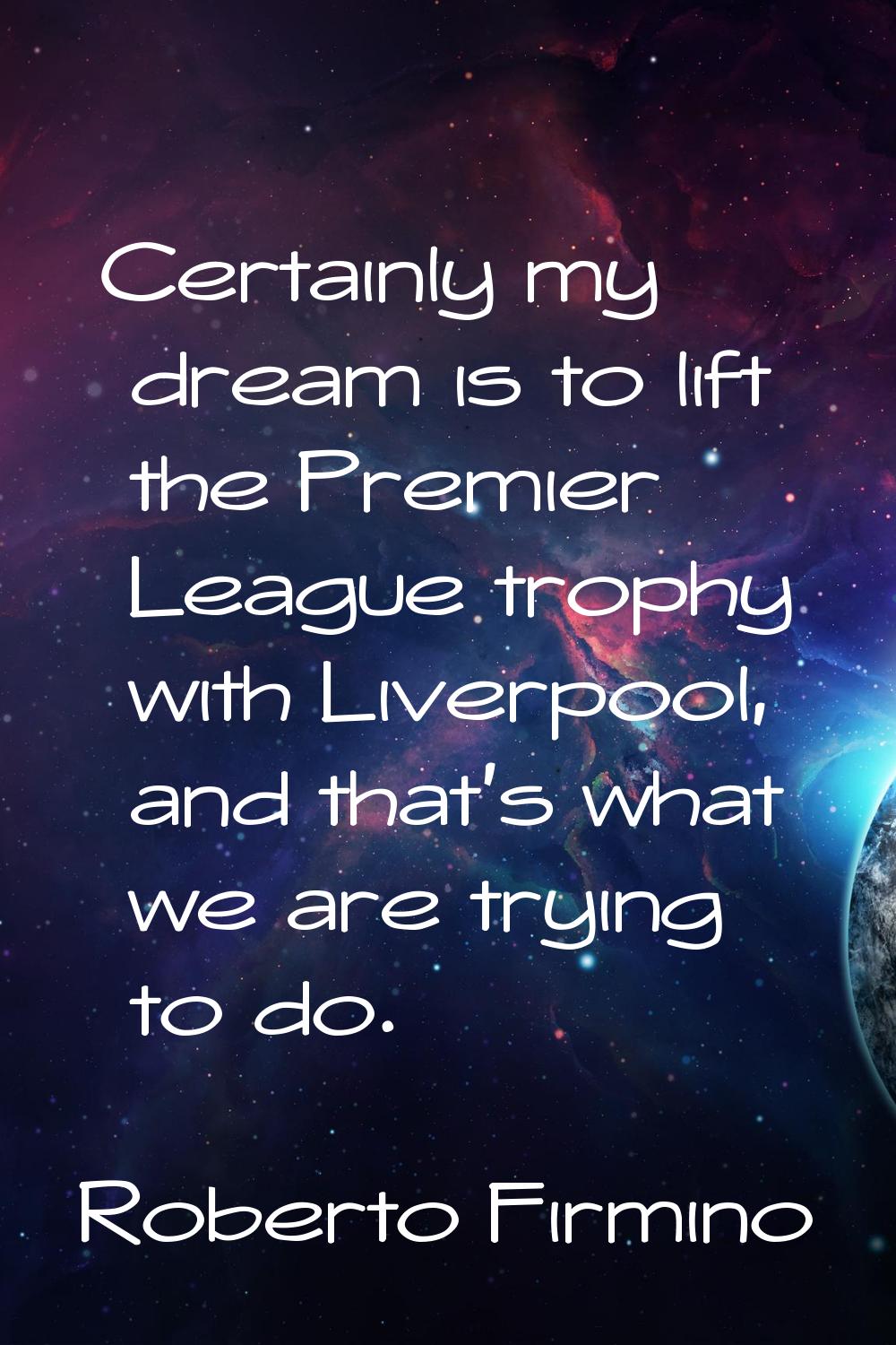 Certainly my dream is to lift the Premier League trophy with Liverpool, and that's what we are tryi