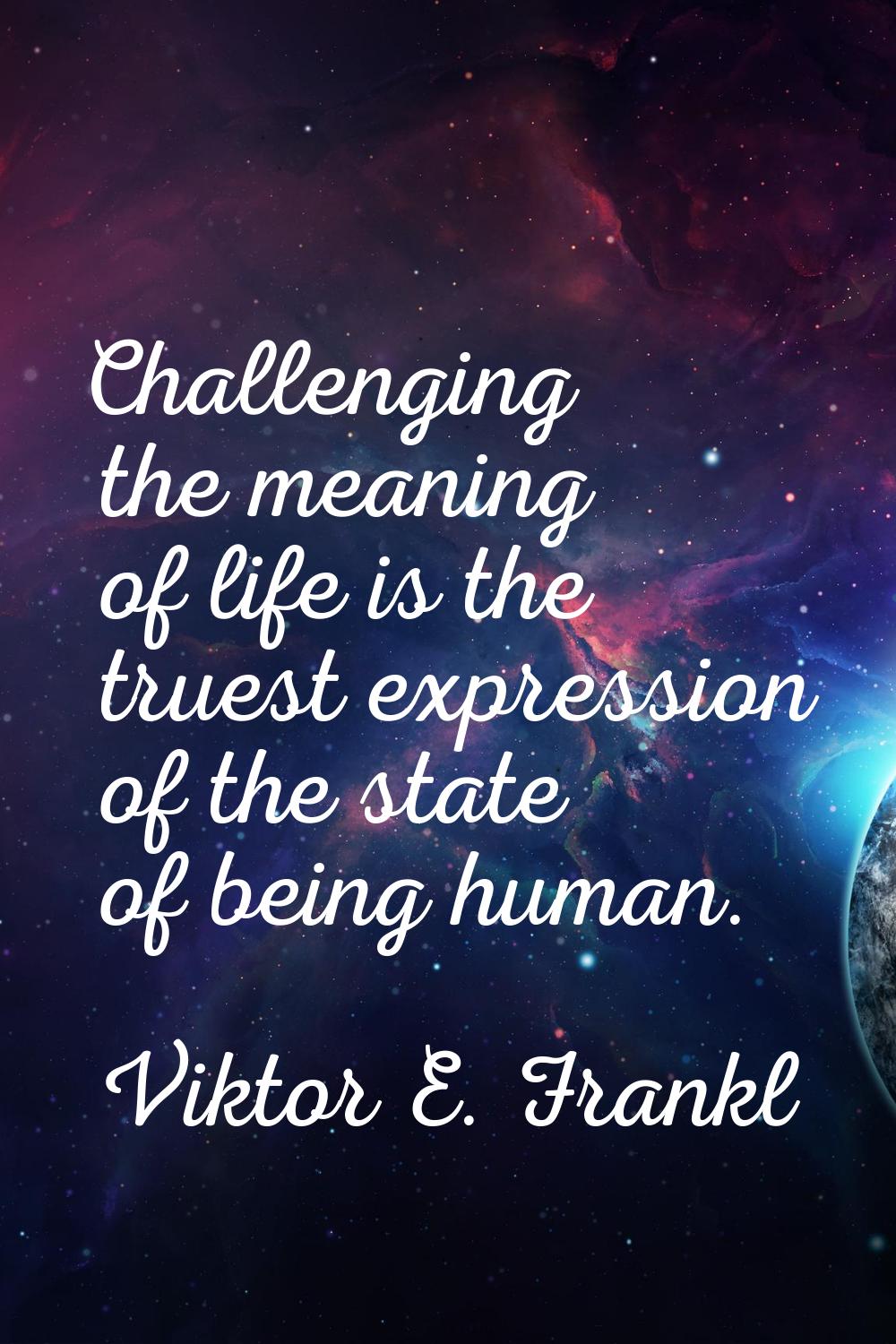 Challenging the meaning of life is the truest expression of the state of being human.