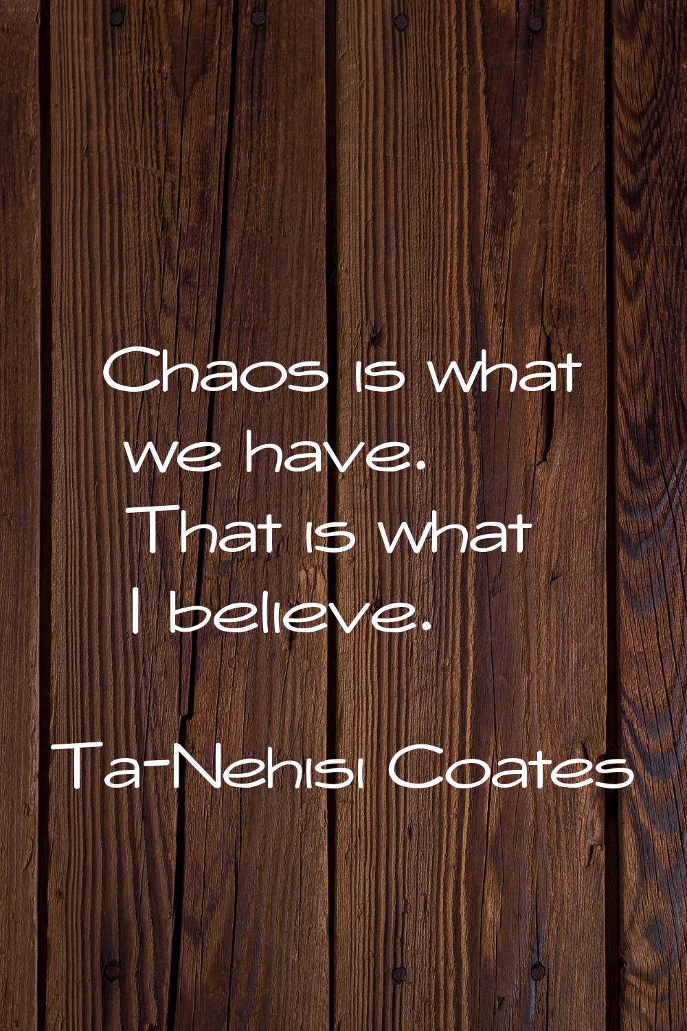 Chaos is what we have. That is what I believe.