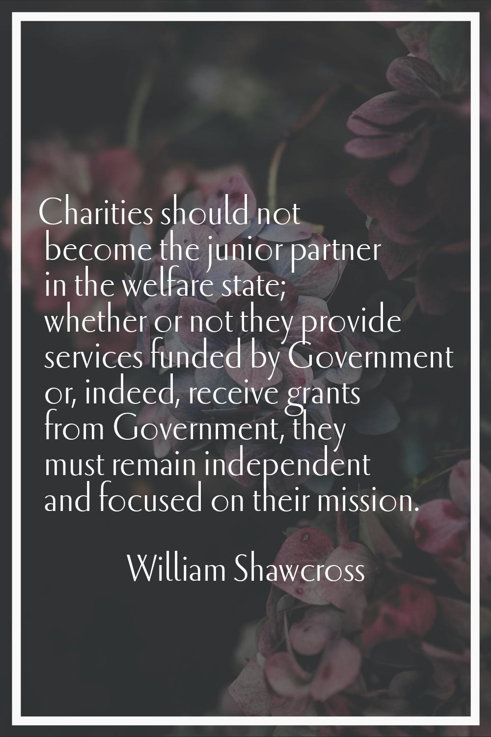 Charities should not become the junior partner in the welfare state; whether or not they provide se