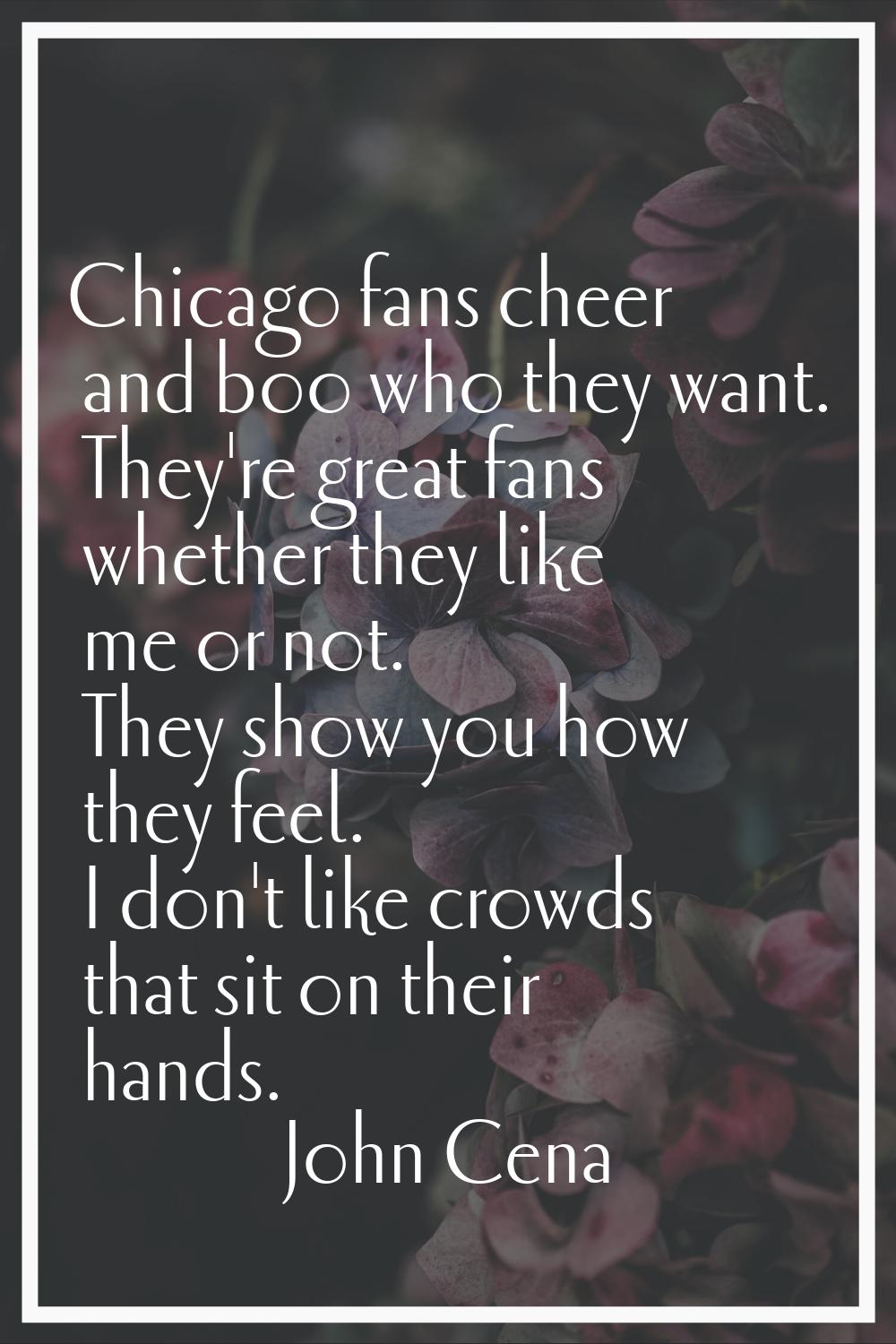 Chicago fans cheer and boo who they want. They're great fans whether they like me or not. They show