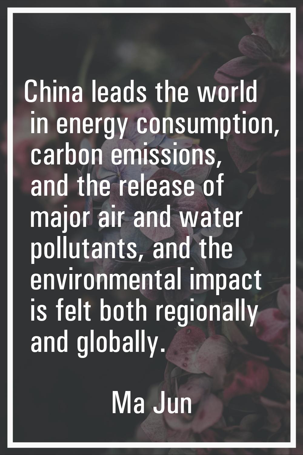 China leads the world in energy consumption, carbon emissions, and the release of major air and wat