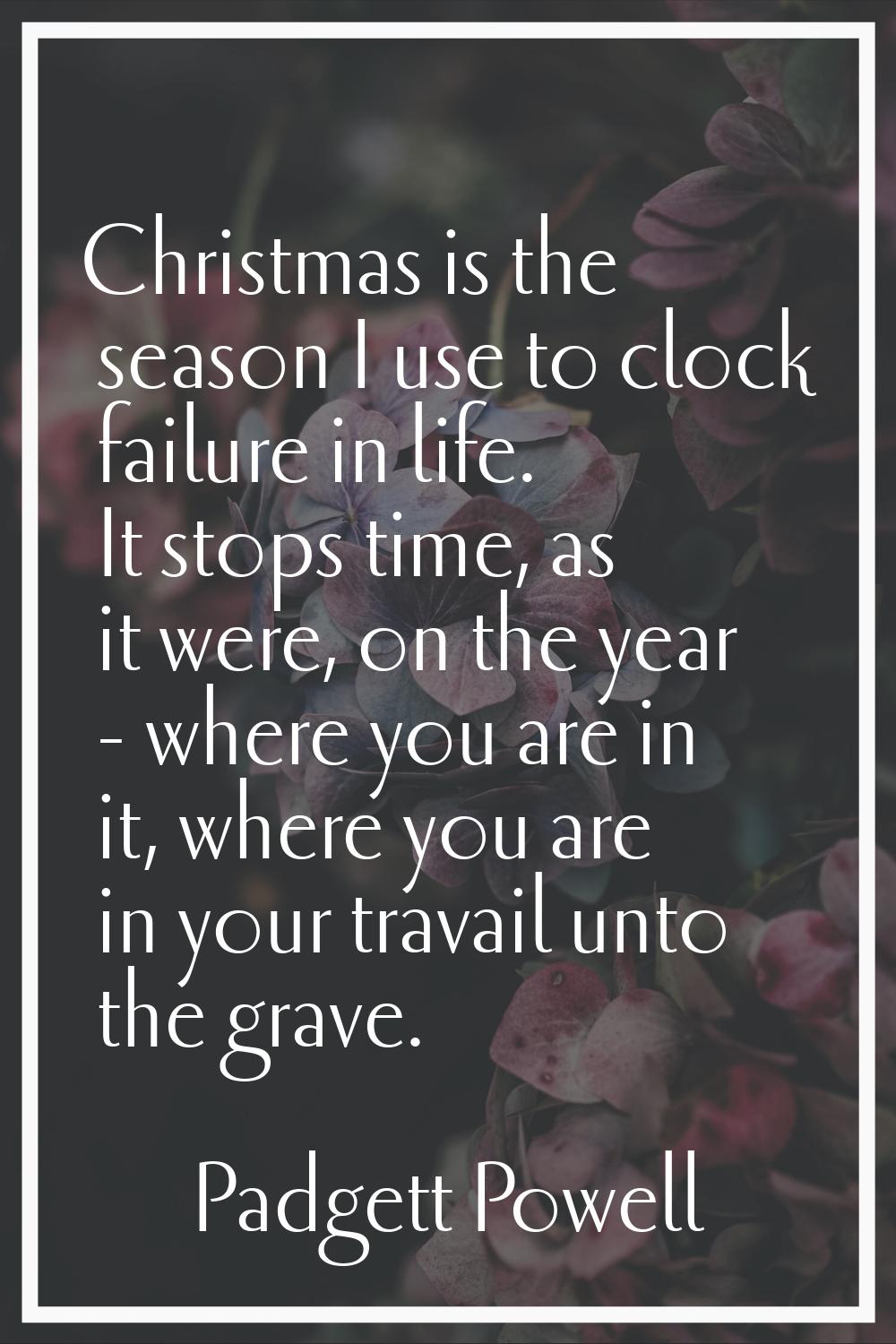 Christmas is the season I use to clock failure in life. It stops time, as it were, on the year - wh