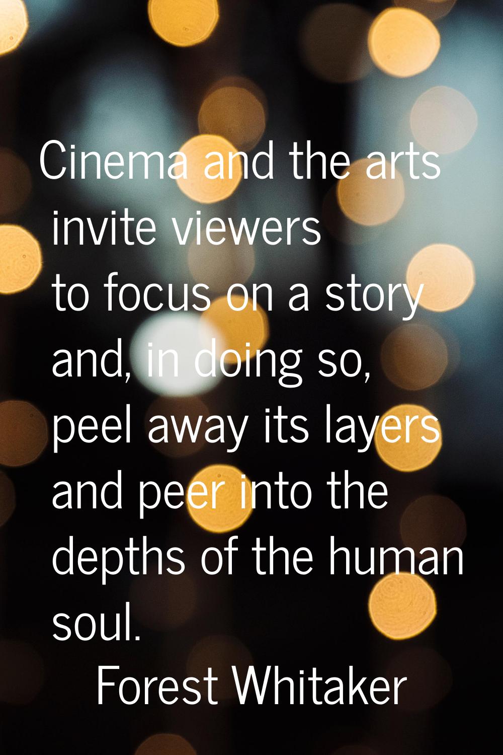 Cinema and the arts invite viewers to focus on a story and, in doing so, peel away its layers and p