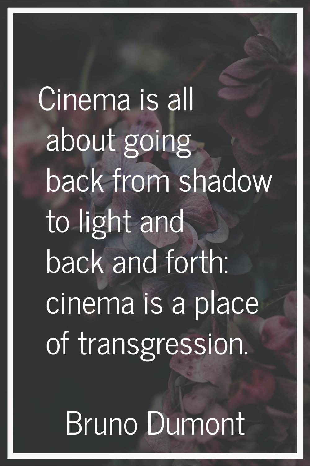 Cinema is all about going back from shadow to light and back and forth: cinema is a place of transg