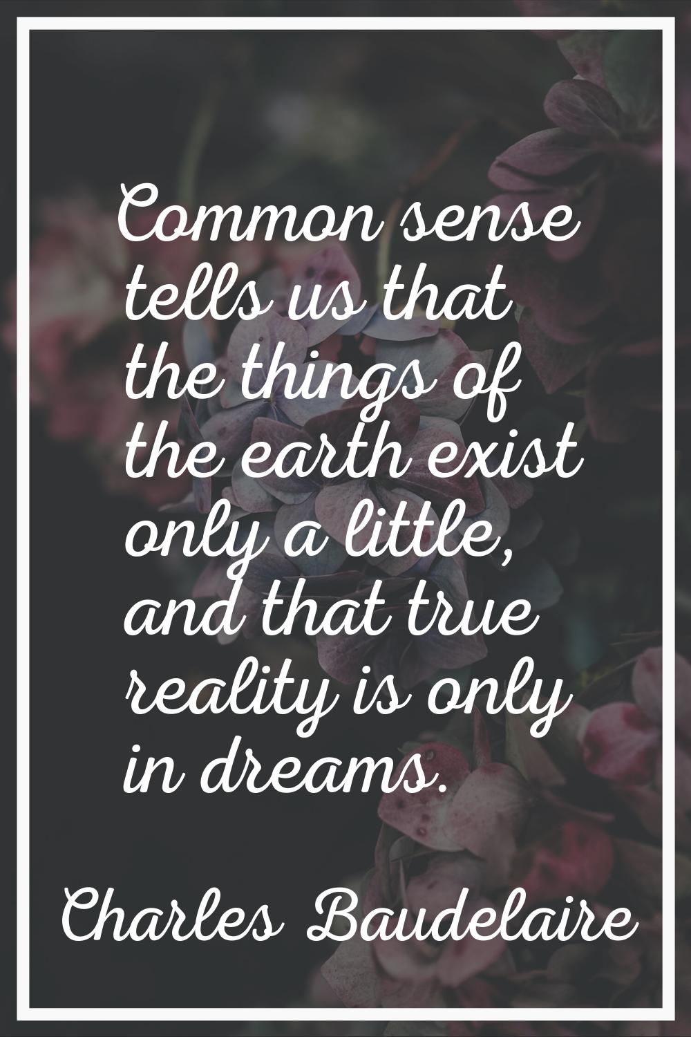 Common sense tells us that the things of the earth exist only a little, and that true reality is on