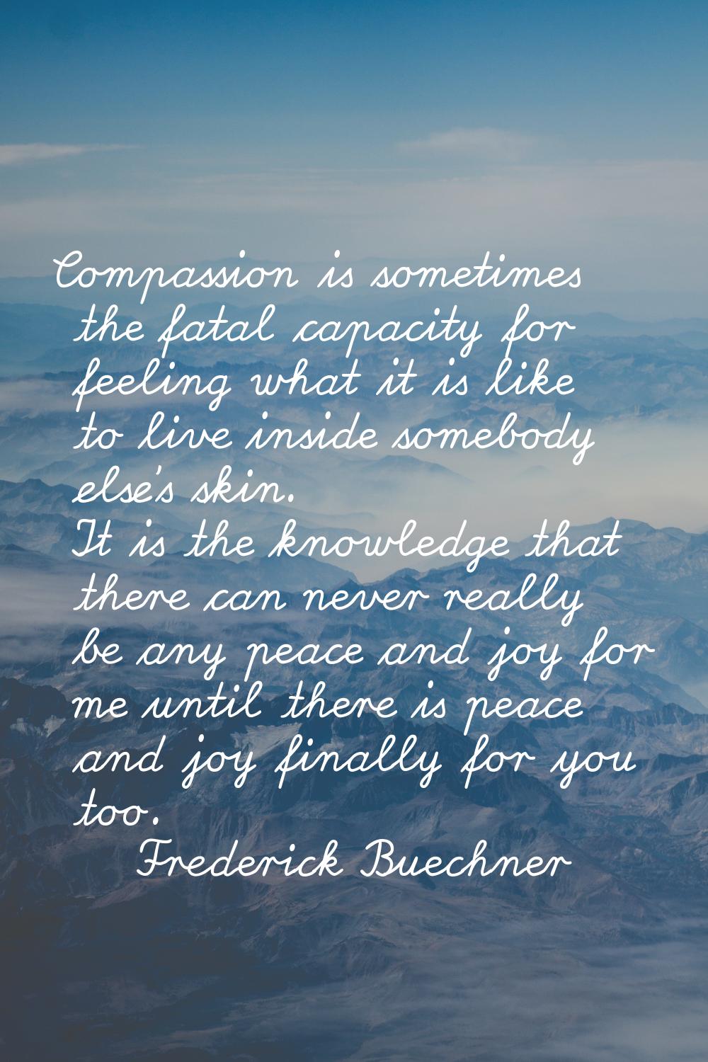 Compassion is sometimes the fatal capacity for feeling what it is like to live inside somebody else