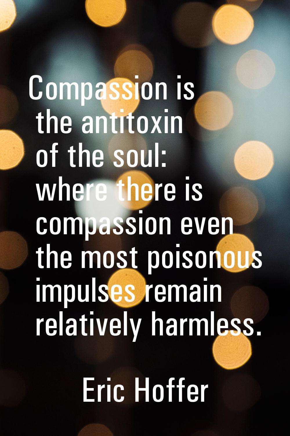 Compassion is the antitoxin of the soul: where there is compassion even the most poisonous impulses
