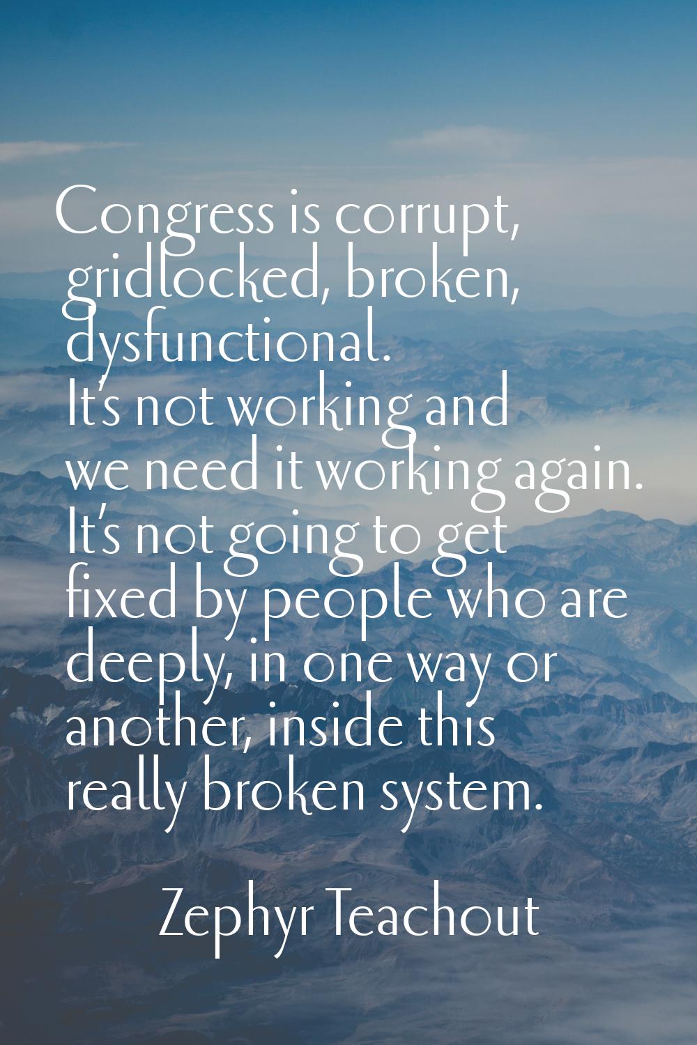 Congress is corrupt, gridlocked, broken, dysfunctional. It’s not working and we need it working aga