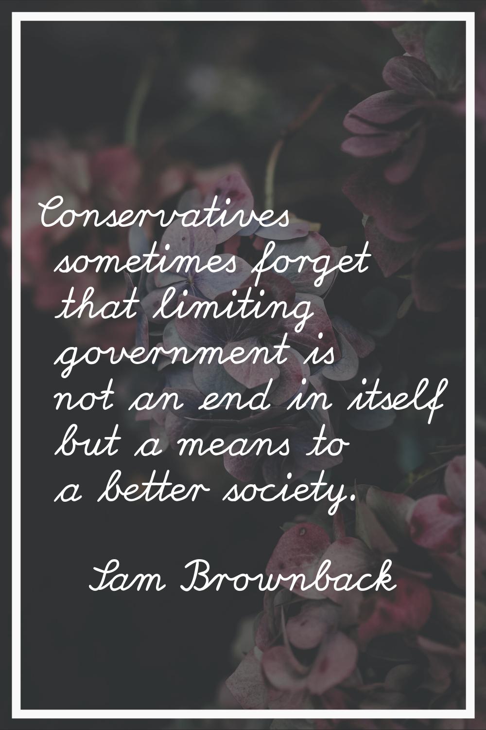 Conservatives sometimes forget that limiting government is not an end in itself but a means to a be