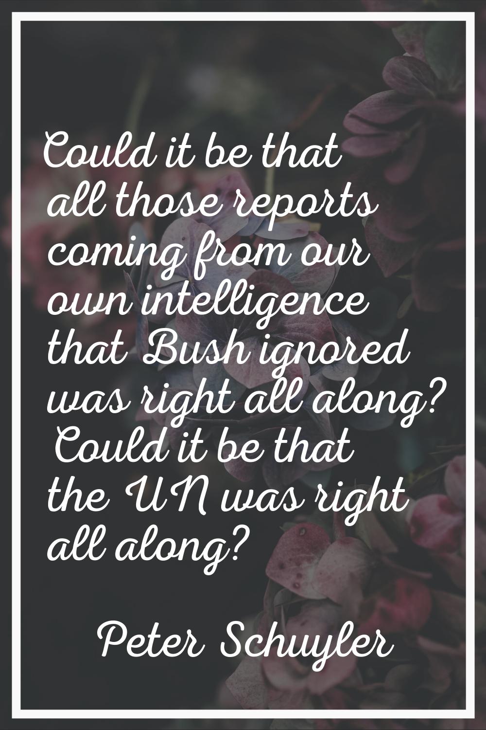 Could it be that all those reports coming from our own intelligence that Bush ignored was right all